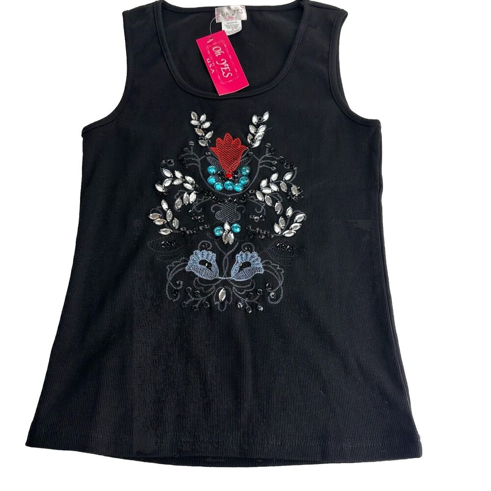 oh yes USA black beaded tank top Size M